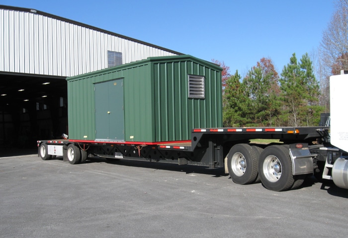 Trachte building on trailer for delivery