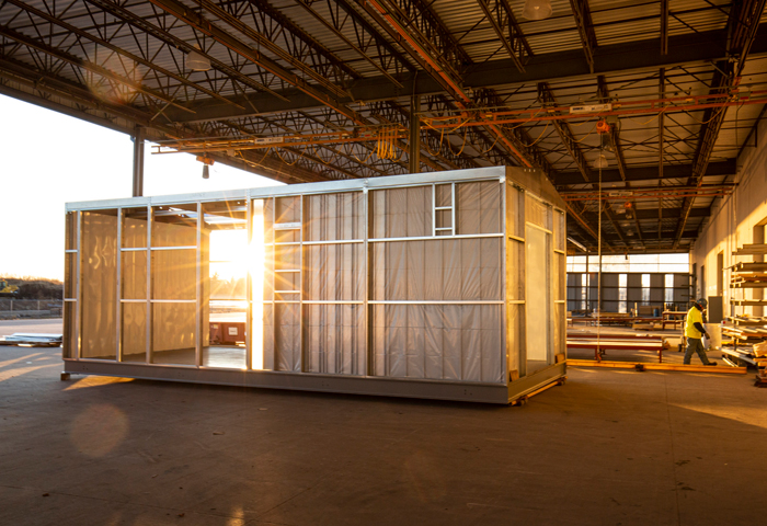 framed walls of trachte building